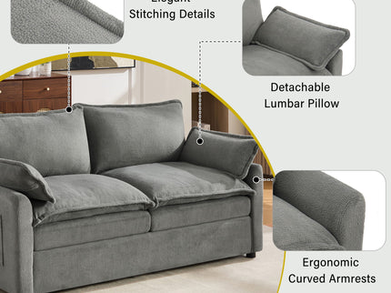 Modern Loveseat Sofa, Upholstered Couch With Side Storage Pockets