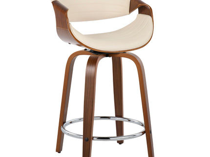 Symphony - Mid-Century Modern Fixed Height Counter Stool With Swivel And Round Footrest (Set of 2) - Walnut / Cream