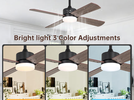 42" Ceiling Fan With Light And Memory Function, DC Reversible Motor, 4 Blades