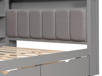 Platform Bed With Storage Shelves, Drawers, Charging Station, LED, Desk