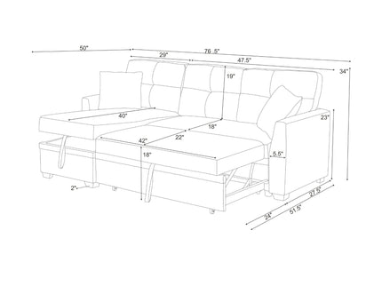 Upholstered Sectional & Pull Out Bed And Chaise Storage