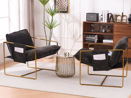 Upholstered Hanging Armchair With Arm Pocketsmetal Frame (Set of 2), Plated Craftsmanship, Crushed Foam Cushions And Skin-Friendly Woven Fabric For Living Room And Bedroom