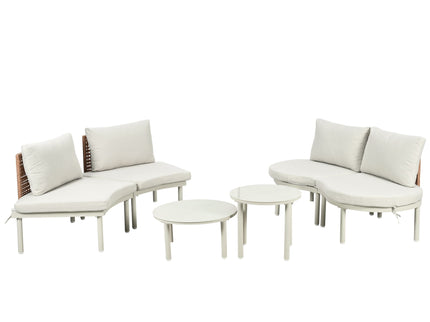 6 Piece Patio Set, Half Moon Outdoor Sectional Sofa With 2 High Low Coffee Tables, 4 Pillows & Cushions