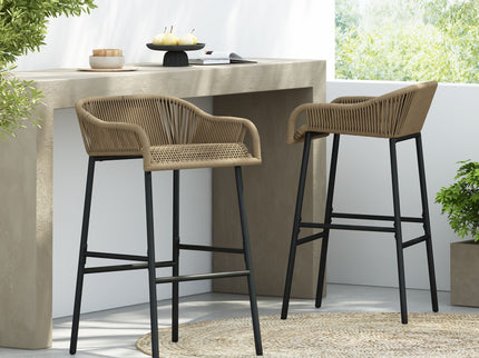La Push - Outdoor Rope Barstool (Set of 2) - Black / Brown