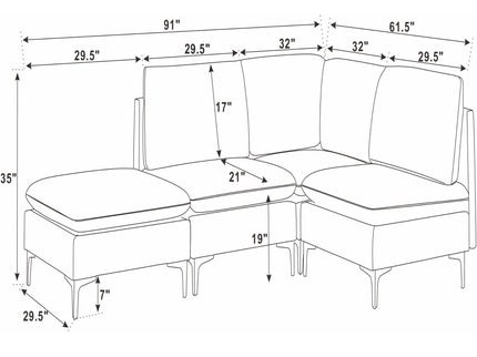 Upholstered Modular Sectional With Tall Legs, Medium Firm Seat