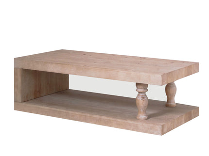 Rustic Solid Wood Coffee Table With Open Shelf, Modern Farmhouse Design - Light Natural / Natural