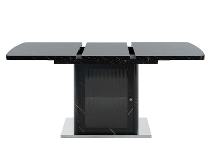 Modern Rectangle Dining Table With Stretchable Top, Storage Cabinet