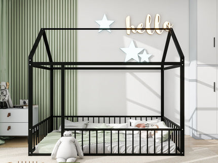 Metal Bed House Bed Frame With Fence