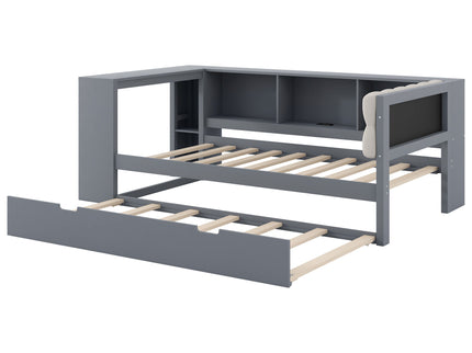 Upholstered Headboard Platform Bed With Storage Shelves, Trundle, Charging Station