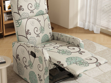 Modern Manual Recliner, Home Theater Chair With Adjustable Backrest For Living Room - Beige / Blue