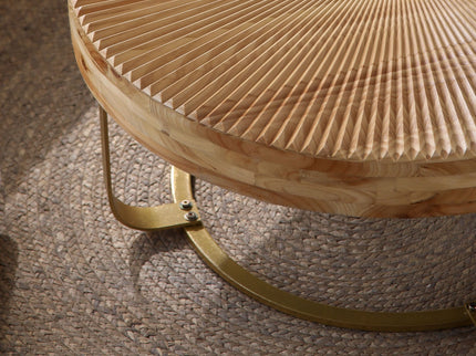 Modern Round Coffee Table With Wooden Carving Pattern