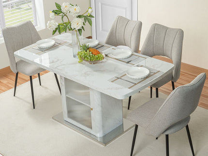 Modern Rectangle Dining Table With Stretchable Top, Storage Cabinet