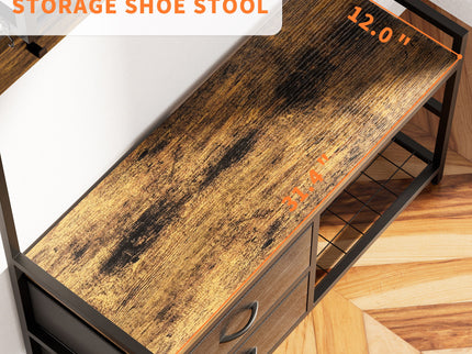 Hall Tree With 2 Movable Drawers, Shoe Storage, Shelves, Garment Racks, And 23 Hooks For Entryway - Rustic Brown