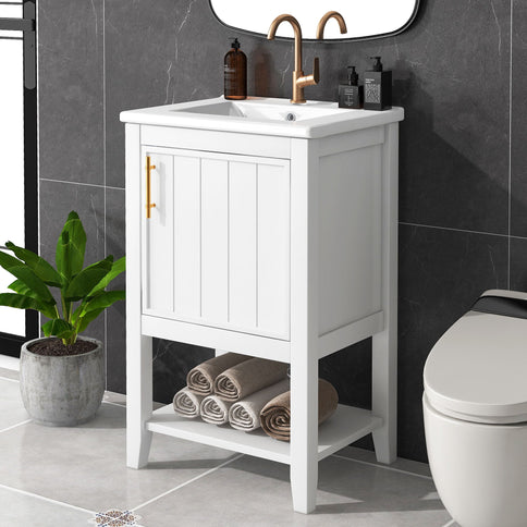 Modern Bathroom Vanity With Sink, Soft-Closing Door And Open Shelf