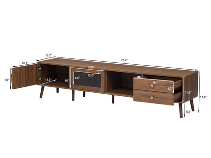 Doors TV Stand For TVs Up To 85", Entertainment Center With Storage Cabinets, TV Media Console Table For Living Room - Natural