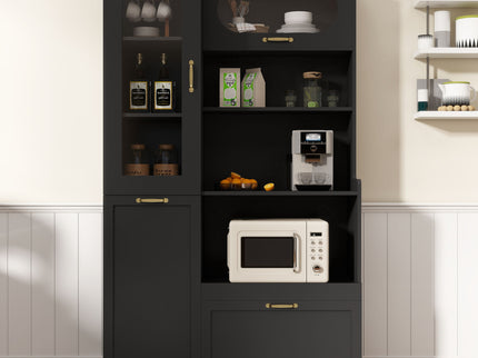 Tall Freestanding Kitchen Pantry Cabinet With Arched Glass Door