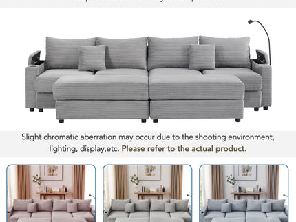 Modern Style Loveseat Sofa Sectional Sofa Couch With Storage Space, A Movable Ottoman, Two USB Ports, Two Cup Holders, A Phone Holder For Living Room