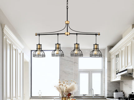 Dining Room Light Fixture / Chandelier Table, 40 -" Hanging For Farmhouse Linear Chandeliers, 5 Light Kitchen Island Lighting Ceiling Chandelier, With Metal Lampshade - Gold / Matte Black