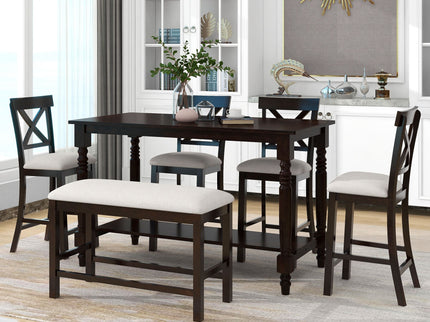 Counter Height Dining Set With Shelf, 4 Chairs And Bench