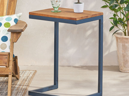 C Shaped End Table With Iron Base And Fir Wood To