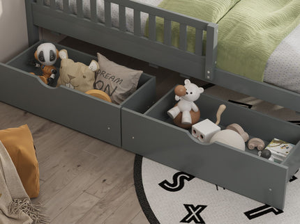 Platform Bed With Guardrails On Both Sides And 2 Storage Drawers