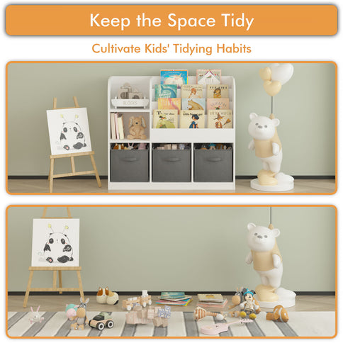 Bookcase And Bookshelf With 3 Collapsible Drawers, Multifunctional Display Stand