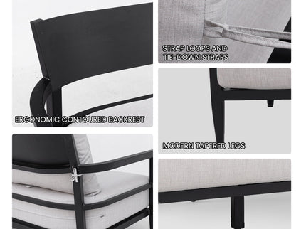 Outdoor Bench Seat Sofa, Sunbrella Cushion, Weather Resistant For Patio - Ember Black