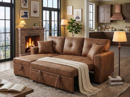 Sectional Sofa With Pull Out Bed, Reversible Chaise