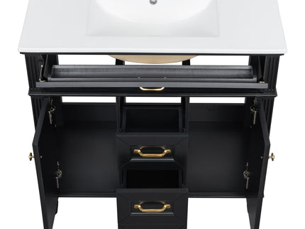 Bathroom Vanity With Sink, Flip-Out Top Drawer, Soft Close Doors, 2 Storage Drawers