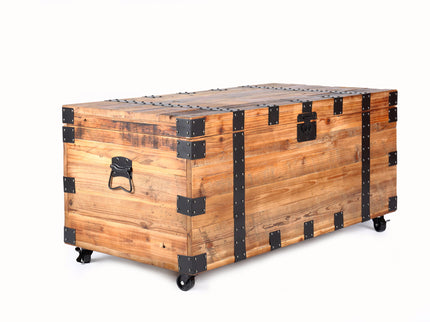 Trunk Table With Four Wheel Large Capacity Storage Coffee Table - Natural / Black