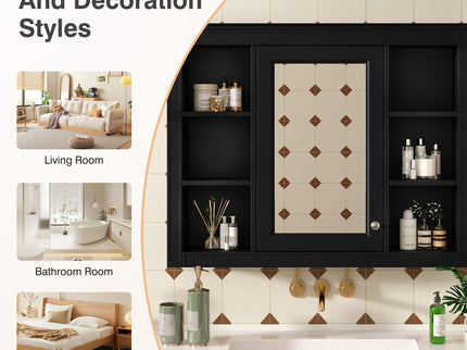 Wall Mounted Medicine Cabinet With Mirror, Storage Cabinet Featuring 6 Open Shelves And Adjustable Interior