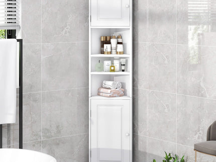 Multi Functional Corner Cabinet With Adjustable Shelves And 2 Doors