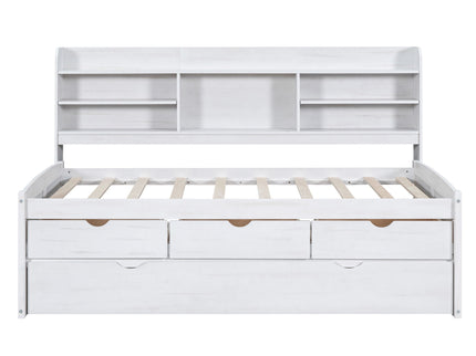 Captain Bed With Built In Bookshelves, 3 Storage Drawers, And Trundle