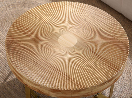 Modern Round Coffee Table With Wooden Carving Pattern