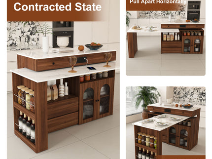 Kitchen Island With Extendable & Rotating Table