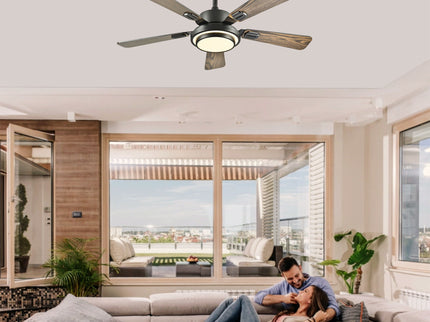 5 Blades Ceiling Fan With LED Light 3000 - 6500K Dimmable, 6 Speed Levels, Reversible Ceiling Fan - Matte Black
