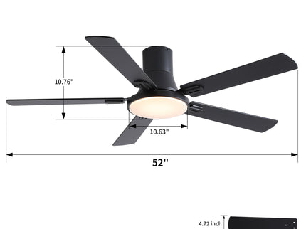 Flush Mount Ceiling Fans With LED Light And Remote Control, 5 Blades