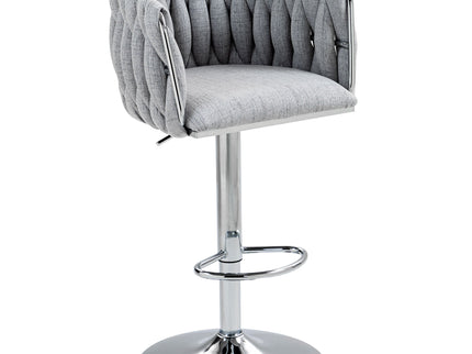 360 Degree Swivel Bar Stools Adjustable Counter Height Bar Chairs With Woven Back & Footrest, Silver Chromed Bar Stools For Kitchen Island (Set of 2) - Gray