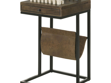 Checkmate - 1 Drawer Side Table With Carved Chess Board - Brown