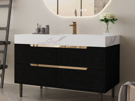 Bathroom Vanity With Undermount Sink, 4 Drawers Storage, Free Standing / Wall Mounted - Black / White