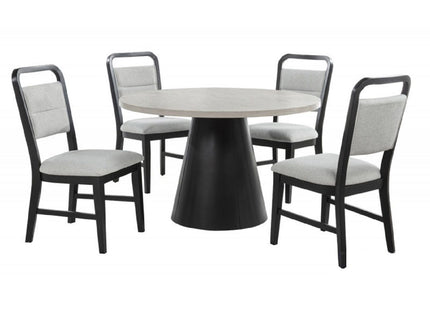 Dining Set With Round Table And 4 Upholstered Chairs - Black / Gray