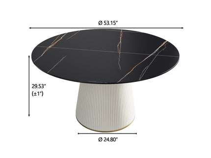 Modern Artificial Stone Round Plywood Base Dining Table, Can Accommodate 6 People, (Not Including Chairs) - Black / Beige