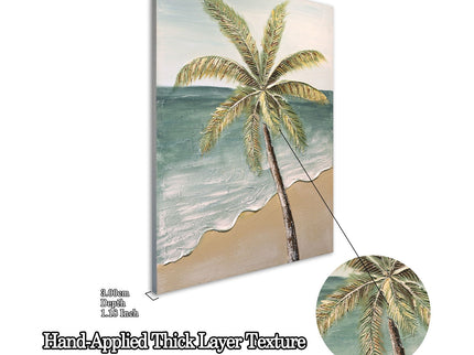 Palm Tree Wall Art, Beach Canvas Painting With Accents, Hand Painted Textured Tropical Decor (Set of 2) - Aqua Blue