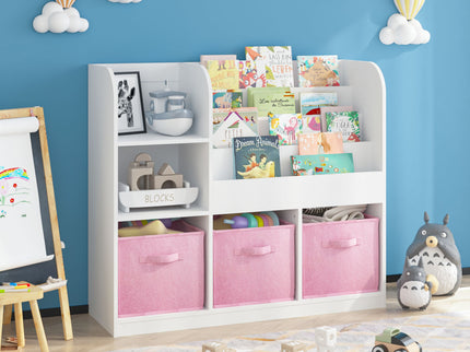 Bookcase And Bookshelf With 3 Collapsible Drawers, Multifunctional Display Stand