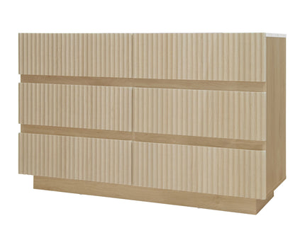 Fluted 6 Drawers Dresser, Double Dresser Chest Of Drawers, Modern Chest Of Drawers With LED, Drawer Organizer For Bedroom, Living Room, Hallway - Natural