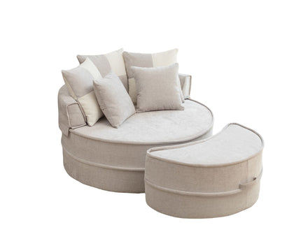Modern Oversized Round Barrel Accent Chair With Ottoman