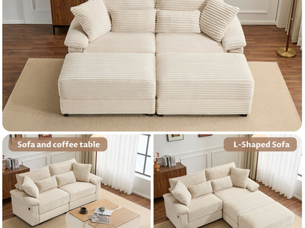 Double Chaise Lounge Set With Reversible Storage Ottomans, USB Port
