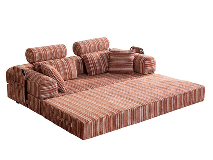 Convertible Sleeper Sofa Bed With High Density Compressed Sponge For Living Room - Red Striped