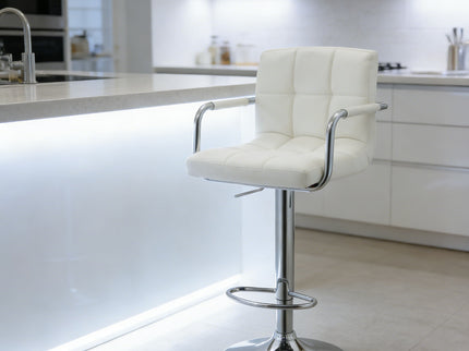 Adjustable Swivel Arm Bar Stool With Cushion - White