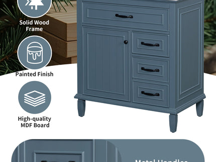Bathroom Vanity With Sink Top, Flip Drawers, Adjustable Shelf